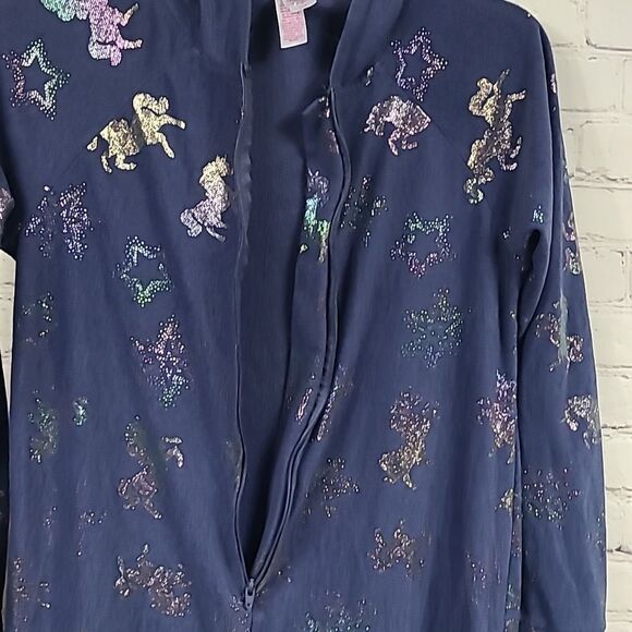 Justice Unicorn Girls Fleece Pajama Hooded Onesie One-Piece Blue Footless PJ 12 - Picture 13 of 13